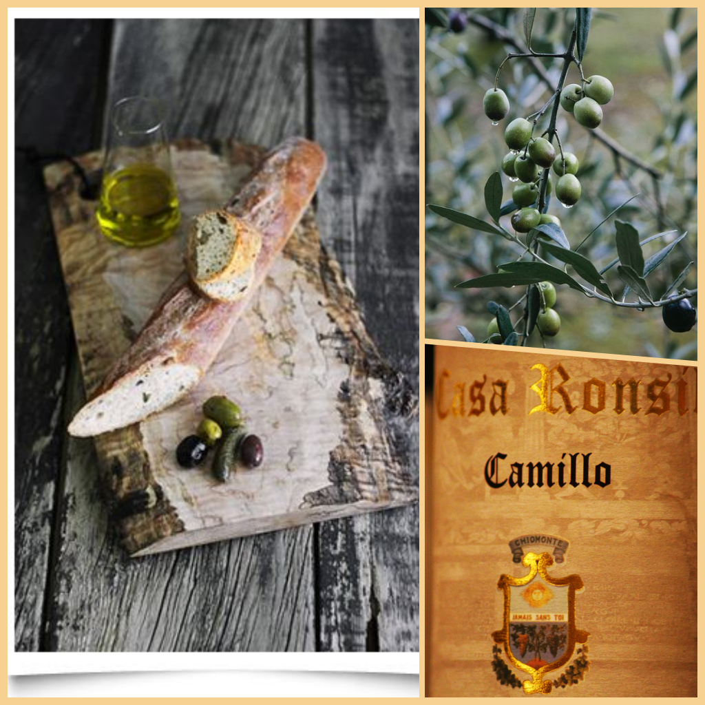 Bread with olive oil and "camillo" wine. 